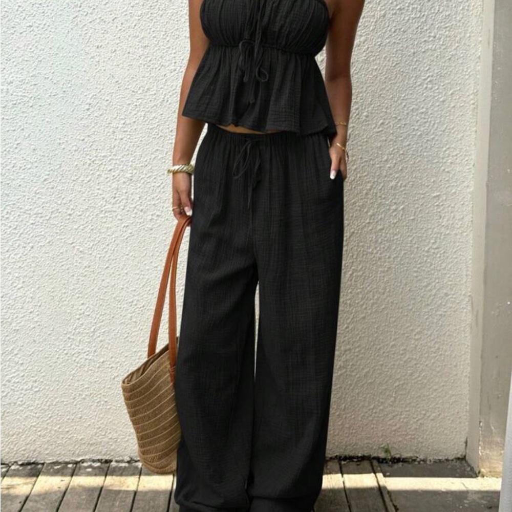 SHEIN Black Wide-Leg Pull-On Pants